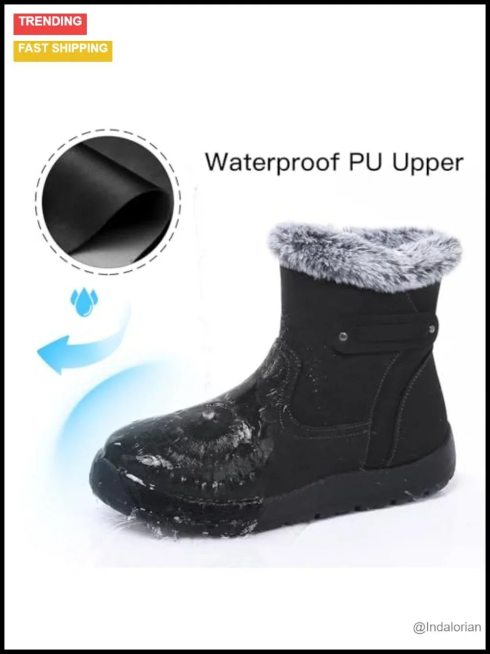 Waterproof Fur-Lined Ankle Snow Booties with Side Zipper Anti-Slip